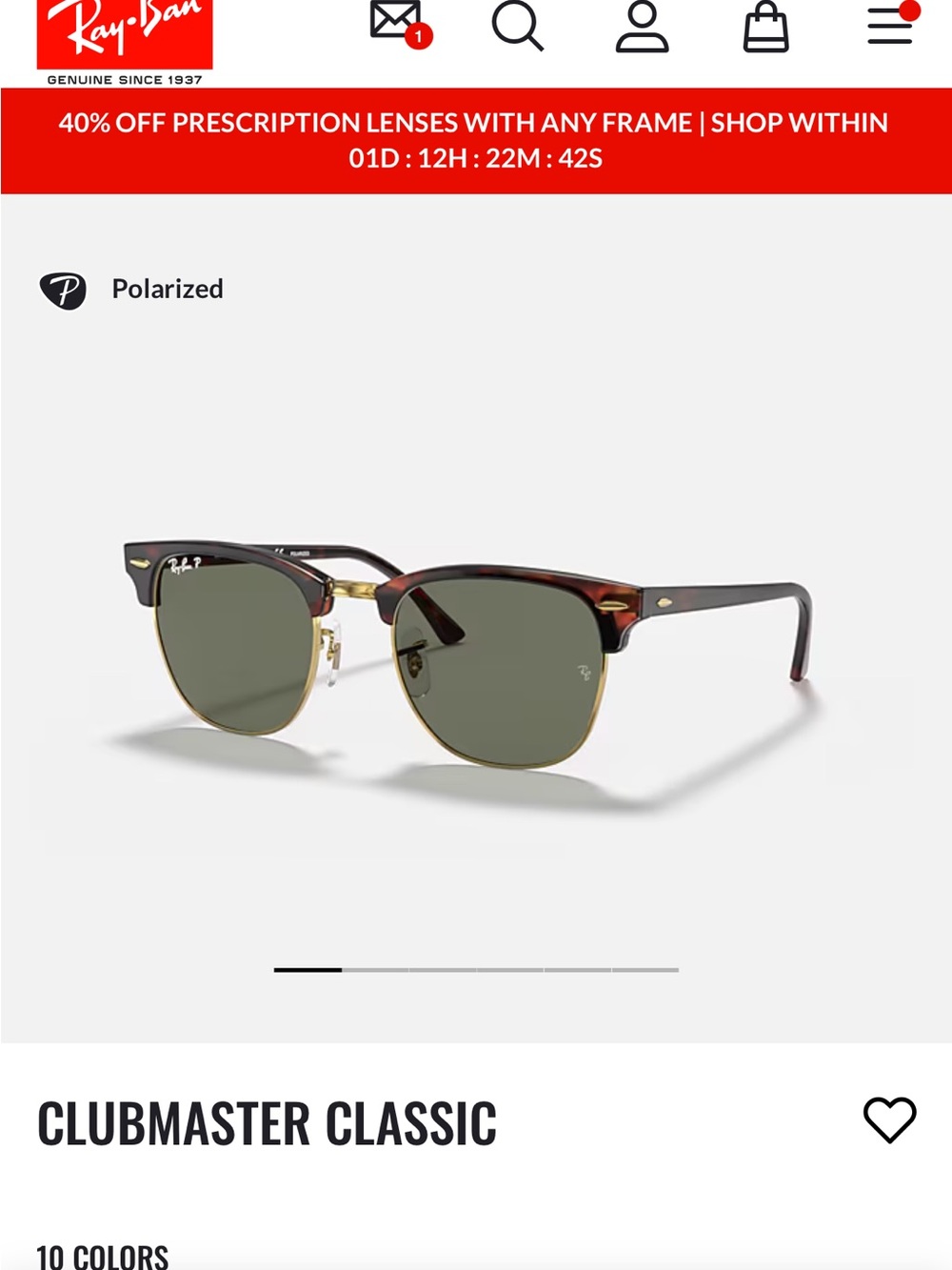 Ray-Ban Clubmaster Classic Tortoise Gold Frame with Green Lenses